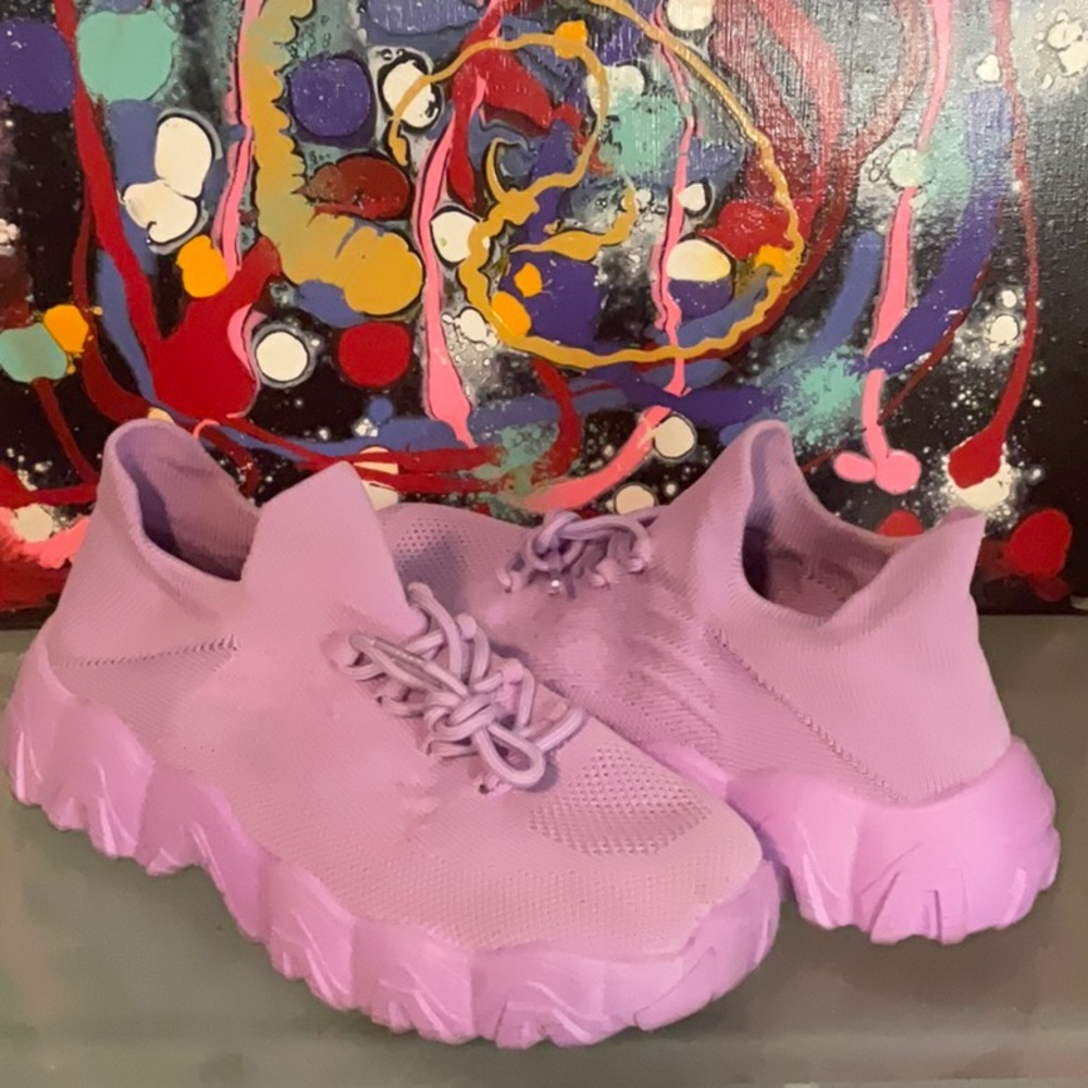 Purple Chunky Athletic Shoes with Platform Sole